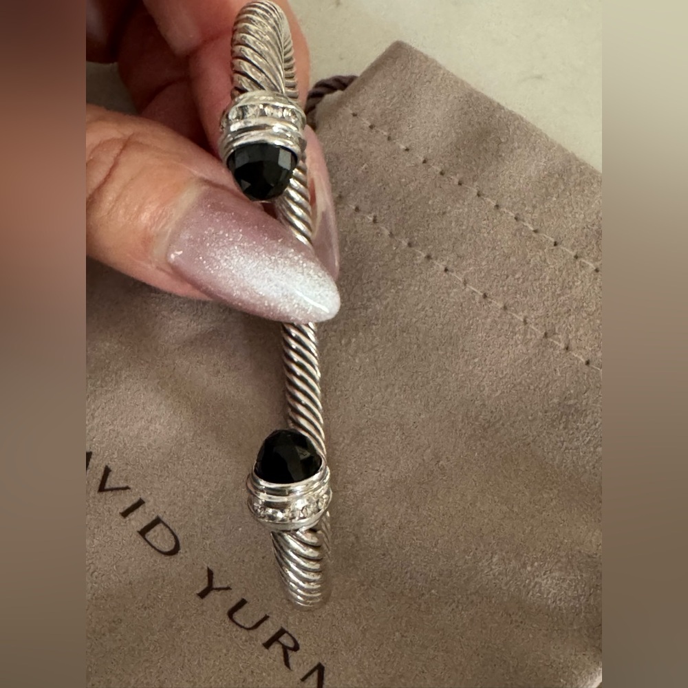 David Yurman Cable Bracelet 925 Sterling Silver 750 BWG Black Onyx Diamonds 5mm - Picture 5 of 12